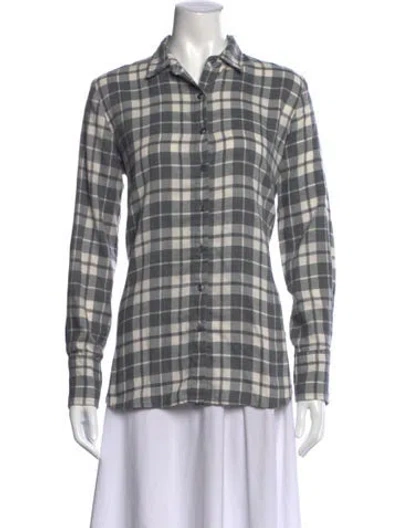 Pre-owned Hatch Plaid Print Long Sleeve Button-up Top In Black