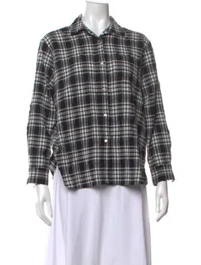 Pre-owned Hatch Plaid Print Long Sleeve Button-up Top In Black