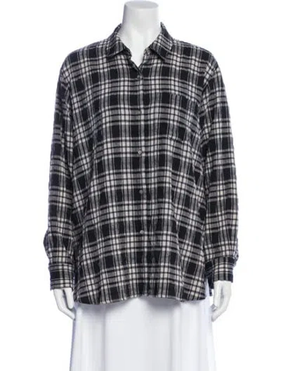 Pre-owned Hatch Plaid Print Long Sleeve Button-up Top In Gray