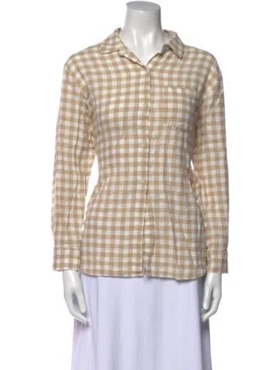 Pre-owned Hatch Plaid Print Long Sleeve Button-up Top In Neutral