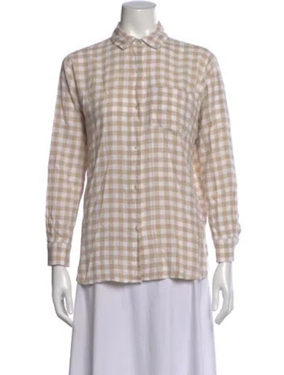 Pre-owned Hatch Plaid Print Long Sleeve Button-up Top In Neutral