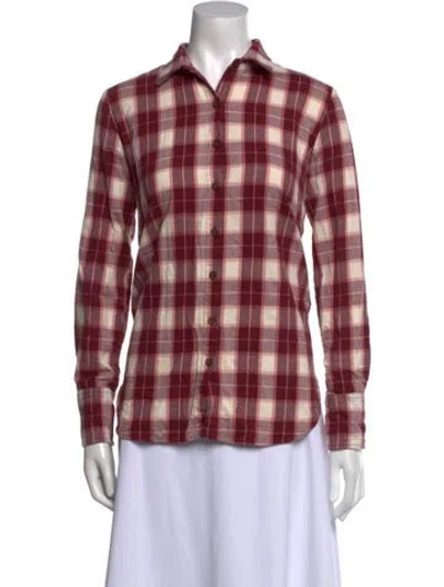 Pre-owned Hatch Plaid Print Long Sleeve Button-up Top In Pink