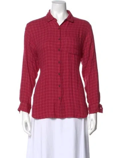 Pre-owned Hatch Plaid Print Long Sleeve Button-up Top In Pink