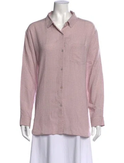 Pre-owned Hatch Plaid Print Long Sleeve Button-up Top In Pink