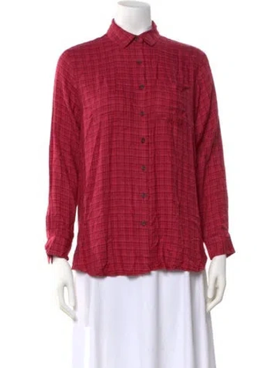 Pre-owned Hatch Plaid Print Long Sleeve Button-up Top In Red