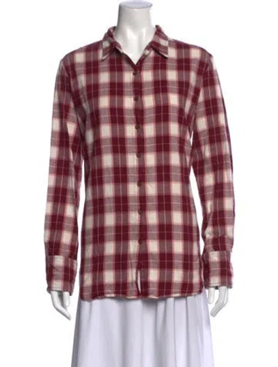 Pre-owned Hatch Plaid Print Long Sleeve Button-up Top In Red