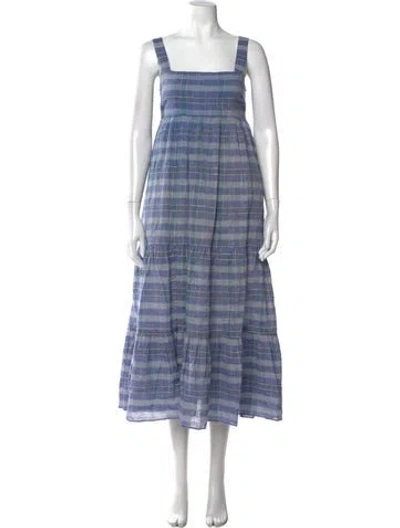 Pre-owned Hatch Plaid Print Midi Length Dress In Blue