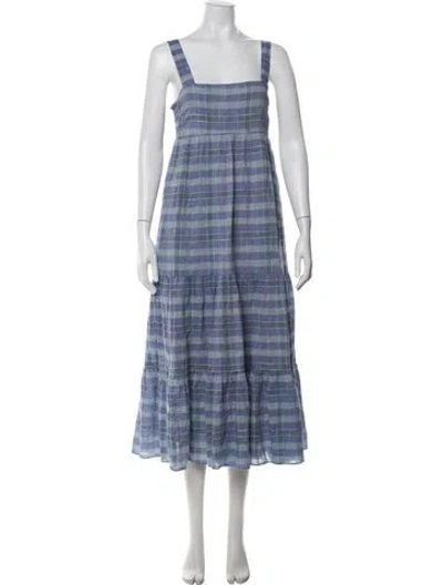 Pre-owned Hatch Plaid Print Midi Length Dress In Blue
