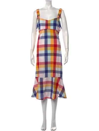 Pre-owned Hatch Plaid Print Midi Length Dress In Blue