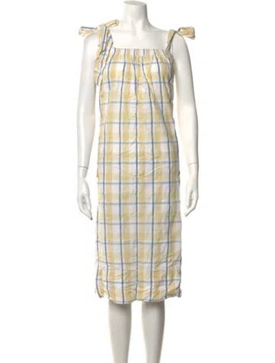Pre-owned Hatch Plaid Print Midi Length Dress In Blue/white/yellow