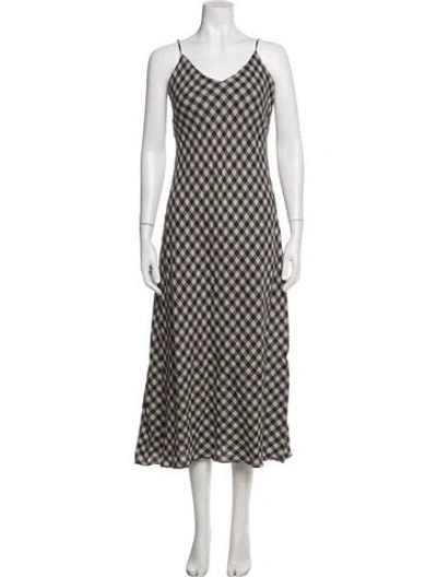 Pre-owned Hatch Plaid Print Midi Length Dress In Neutral