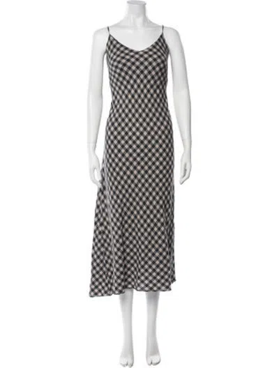 Pre-owned Hatch Plaid Print Midi Length Dress In Neutrals