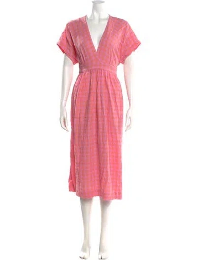 Pre-owned Hatch Plaid Print Midi Length Dress In Pink