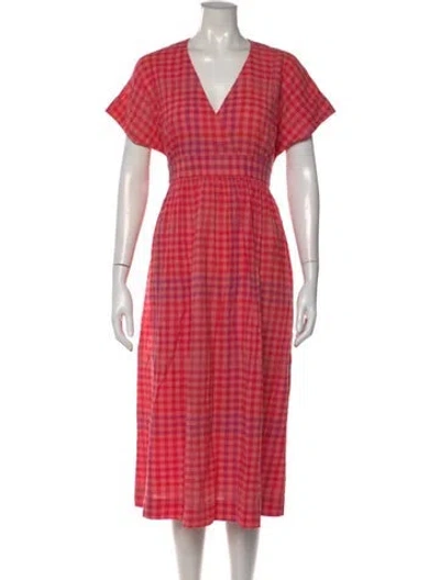 Pre-owned Hatch Plaid Print Midi Length Dress In Pink