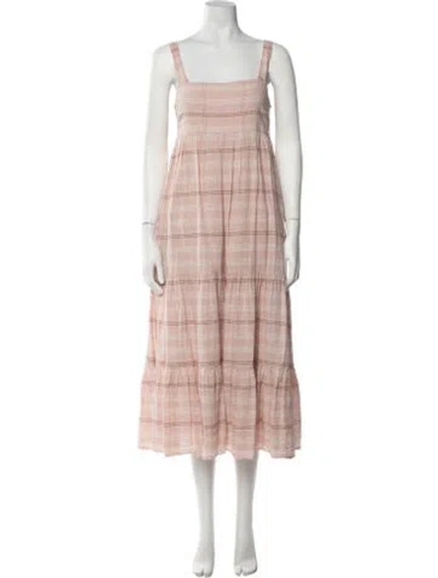 Pre-owned Hatch Plaid Print Midi Length Dress In Pink