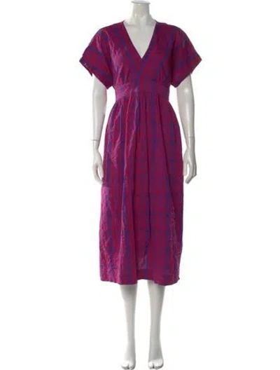 Pre-owned Hatch Plaid Print Midi Length Dress In Purple