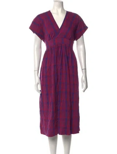 Pre-owned Hatch Plaid Print Midi Length Dress In Purple
