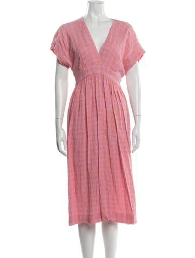 Pre-owned Hatch Plaid Print Midi Length Dress In Red