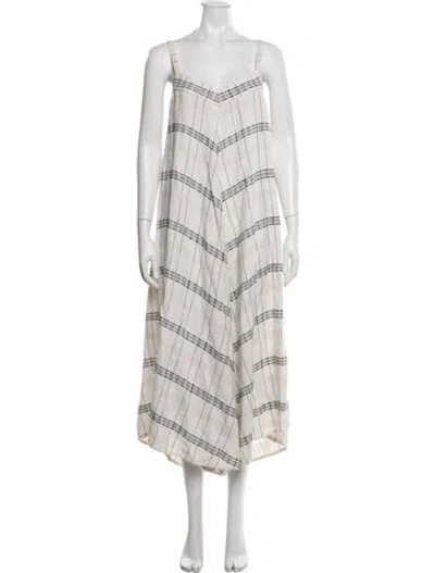 Pre-owned Hatch Plaid Print Midi Length Dress In White