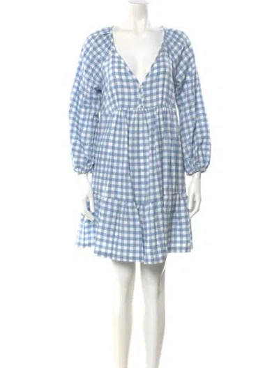 Pre-owned Hatch Plaid Print Mini Dress In Blue