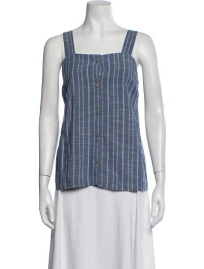 Pre-owned Hatch Plaid Print Square Neckline Top In Blue