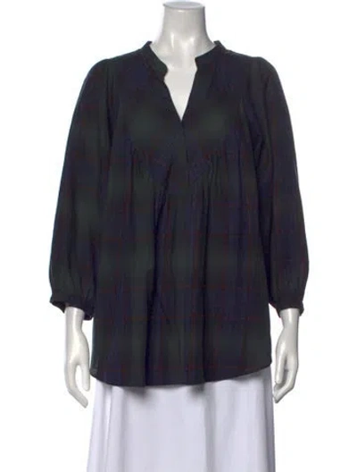 Pre-owned Hatch Plaid Print V-neck Top In Blue