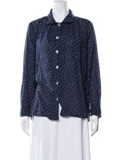 Pre-owned Hatch Polka Dot Print Long Sleeve Button-up Top In Blue