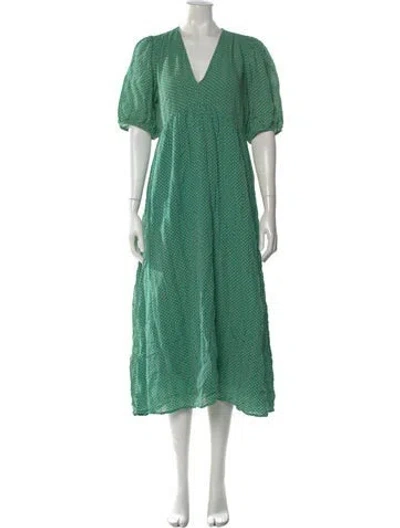 Pre-owned Hatch Polka Dot Print Midi Length Dress In Green