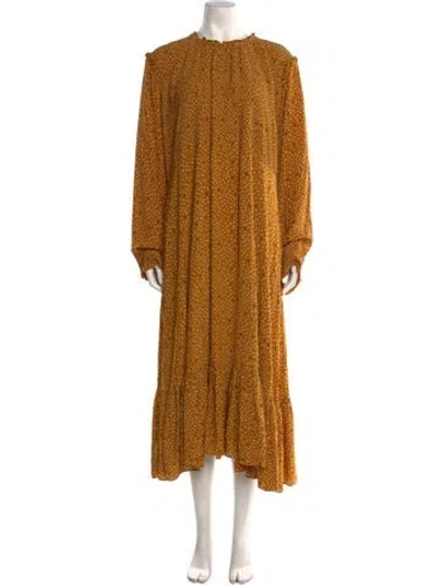 Pre-owned Hatch Printed Long Dress In Yellow