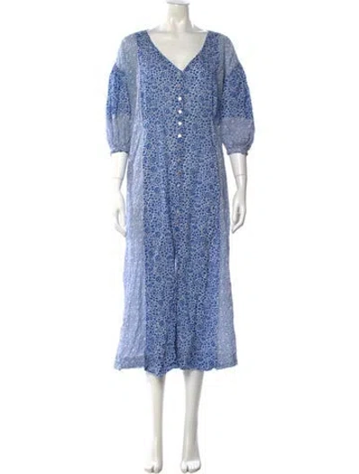 Pre-owned Hatch Printed Midi Length Dress In Blue