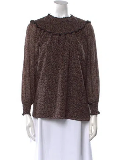 Pre-owned Hatch Printed Mock Neck Blouse In Black