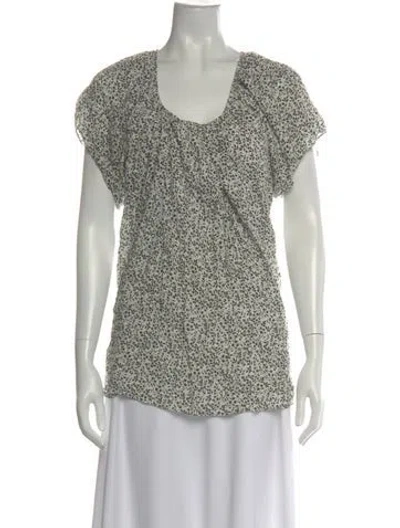 Pre-owned Hatch Printed Scoop Neck Top In White