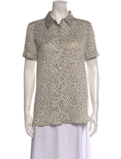 Pre-owned Hatch Printed Short Sleeve Button-up Top In Neutrals
