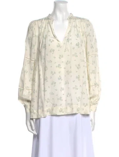 Pre-owned Hatch Printed V-neck Blouse In White