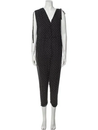 Pre-owned Hatch Printed V-neck Jumpsuit In Black