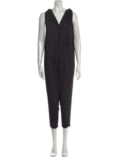 Pre-owned Hatch Printed V-neck Jumpsuit In Black