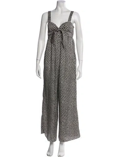 Pre-owned Hatch Printed V-neck Jumpsuit In Black