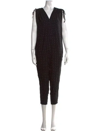 Pre-owned Hatch Printed V-neck Jumpsuit In Black