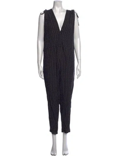 Pre-owned Hatch Printed V-neck Jumpsuit In Black