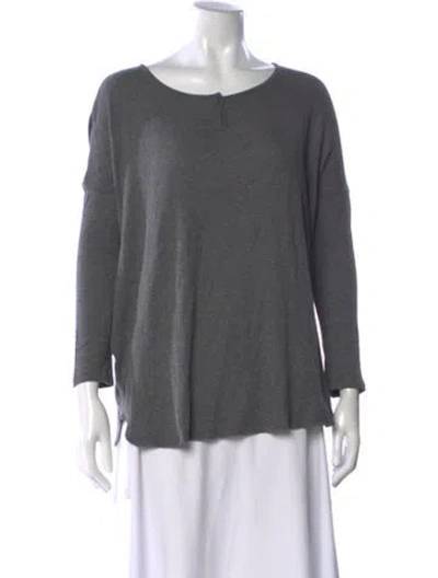 Pre-owned Hatch Scoop Neck Long Sleeve Top In Gray