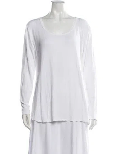 Pre-owned Hatch Scoop Neck Long Sleeve Top In White