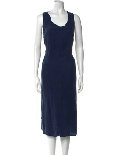 Pre-owned Hatch Scoop Neck Midi Length Dress In Blue