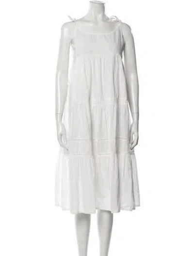 Pre-owned Hatch Scoop Neck Midi Length Dress In White