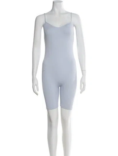 Pre-owned Hatch Scoop Neck Romper In Blue