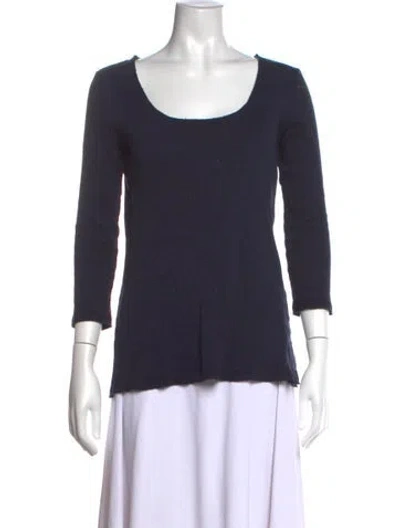 Pre-owned Hatch Scoop Neck Three-quarter Sleeve Top In Blue