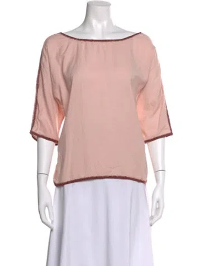Pre-owned Hatch Scoop Neck Three-quarter Sleeve Top In Pink