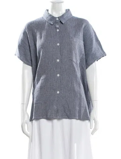 Pre-owned Hatch Short Sleeve Button-up Top In Blue