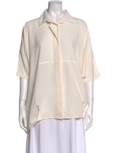 Pre-owned Hatch Short Sleeve Button-up Top In Neutral