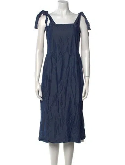 Pre-owned Hatch Square Neckline Midi Length Dress In Blue