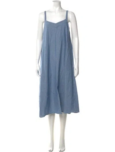 Pre-owned Hatch Square Neckline Midi Length Dress In Blue